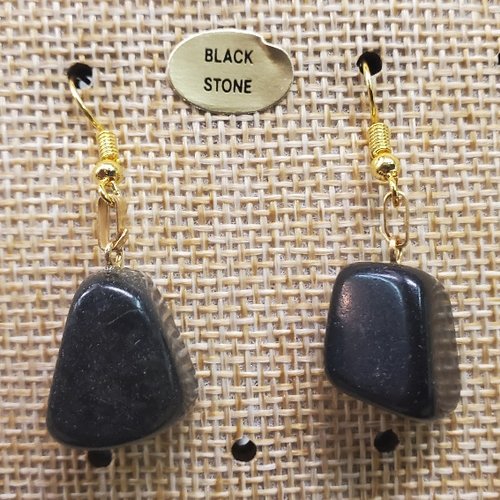 Joli paire de boucle d'oreille en pierre semi précieuse en forme diverses black stone