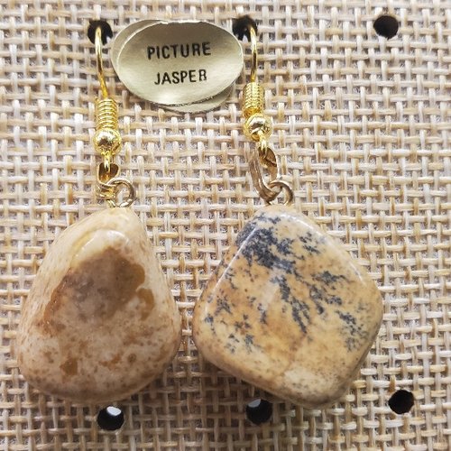 Joli paire de boucle d'oreille en pierre semi précieuse en forme diverses picture jasper