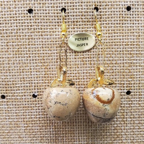 Joli paire de boucle d'oreille motif pomme  pendentif en pierre naturelle et pierre semi précieuse picture jasper