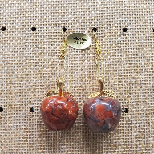 Paire de boucle d'oreille motif pomme pendentif en pierre naturelle et pierre semi précieuse breciated jasper