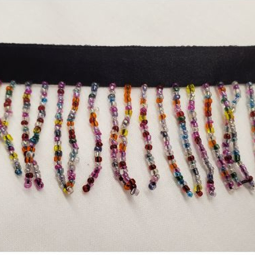 Ruban frange perlé multicolore avec perles translucide hauteur totale 55 mm