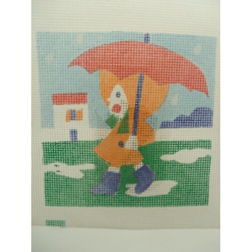 Canevas motif fillette parapluie 20x20 cm