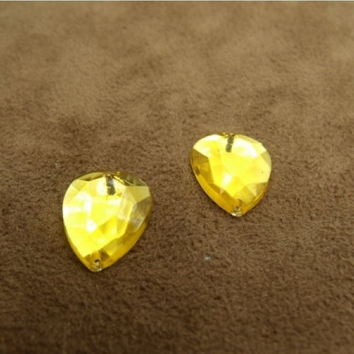 Strass coeur jaune 15mm x 12mm, vendu par 20 strass