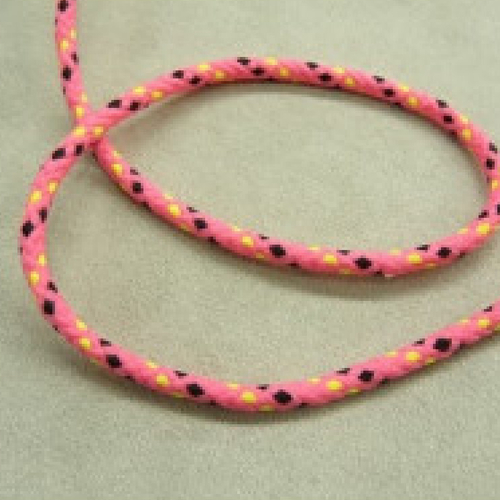 Cordon moucheté fluo en polyesther rose ,4 mm, très résistant