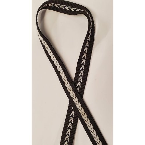 Ruban gros grain noir surbrodé blanc 10 mm