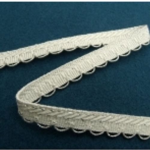Lot de 5 metres ruban ameublement blanc garni lurex argent  12 mm