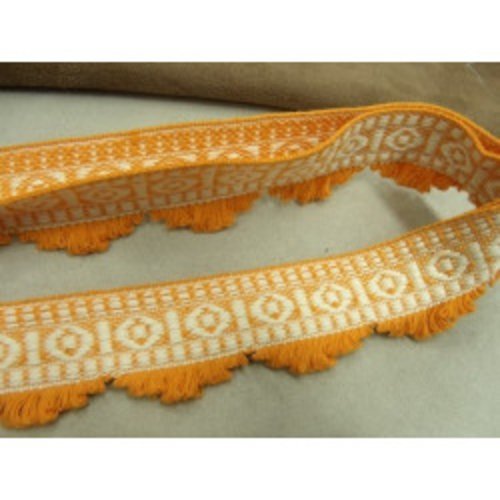 Lot de 10 metres ruban ameublement orange & blanc 100% coton 35 mm