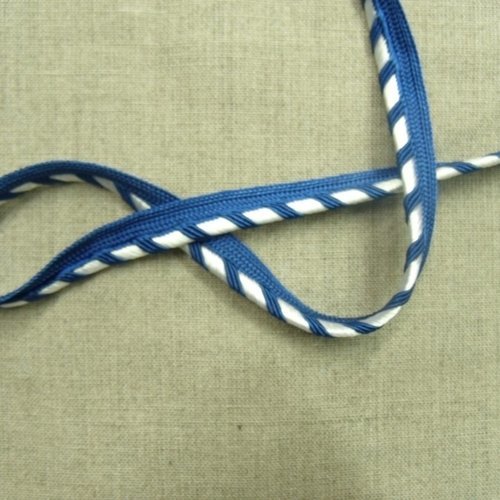 Lot de 10 metres ruban passepoil polyester bicolore bleu et blanc 12 mm