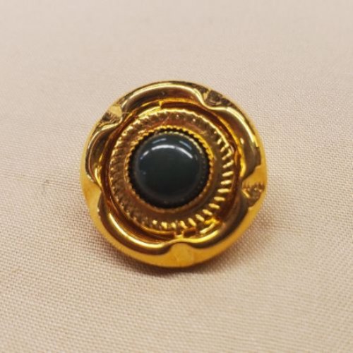 Bouton bijou en métal doré avec perles vert foncé 20 mm