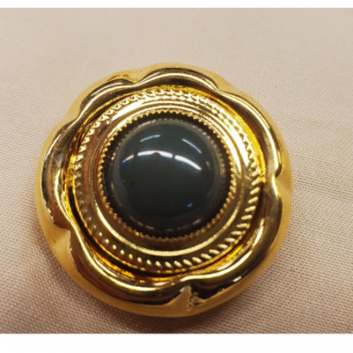 Bouton bijou en métal doré avec perles vert foncé 30 mm