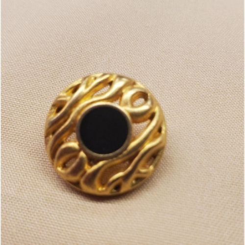 Bouton/bijou métallique léger doré et noir  18 mm