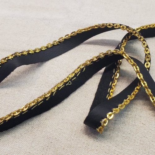 Galon passepoil  doré chaine métalique fantaisie noir et or 10 mm