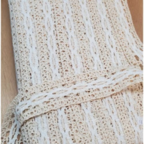 Ruban brodé coton bicolore blanc & beige 5 cm