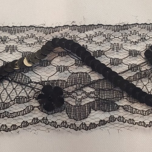Ruban brodé noir à paillettes – 6 cm