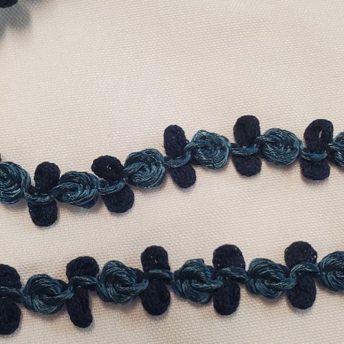 Ruban fantaisie à boucles bleu canard et noir 15 mm