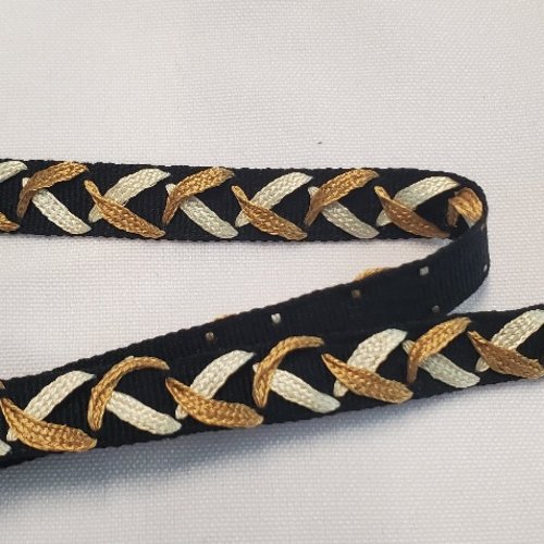 Ruban fantaisie tressé noir or & argent 12 mm