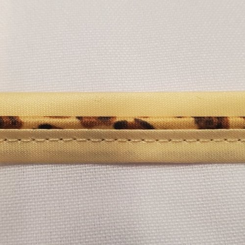 Ruban passepoil satiné beige & motif panthère 15 mm