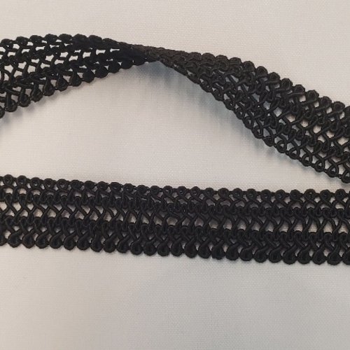 Ruban fantaisie tressé noir 25 mm