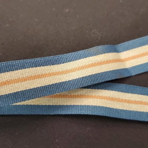 Ruban gros grain bleu ciel & rayures dorées 25 mm