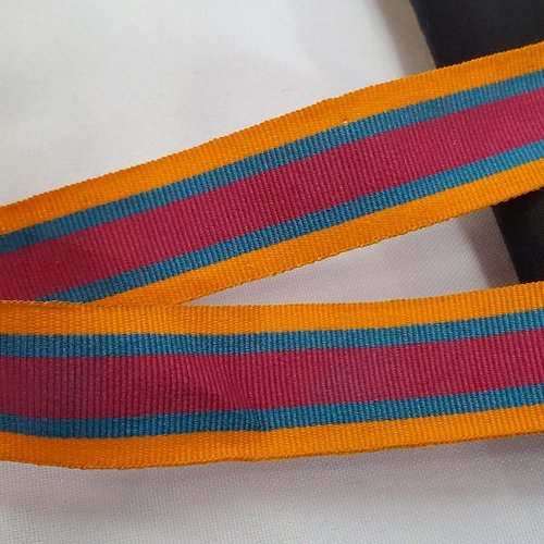 Ruban gros grain 25 mm - rayures tricolores fuchsia, turquoise & orange