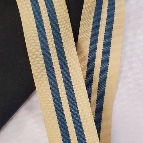 Ruban gros grain beige & doubles rayures bleues 35 mm