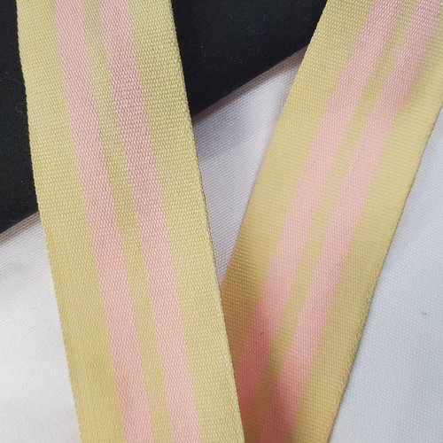 Ruban gros grain beige sable & rayures rose poudré 35 mm