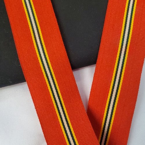 Ruban gros grain orange 35 mm - rayures centrales multicolores