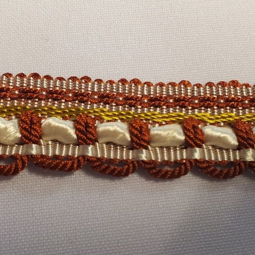 Ruban fantaisie tissé 23 mm - style ethnique brique & blanc