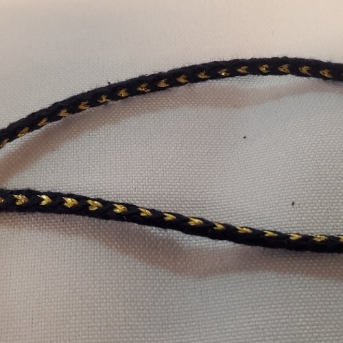 Cordon tressé bleu marine & fil doré 3 mm