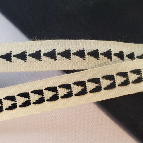 Ruban fantaisie coton blanc cassé & noir  15 mm
