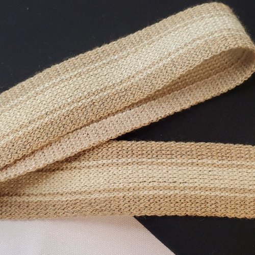 Ruban fantaisie lainage beige & blanc 30 mm