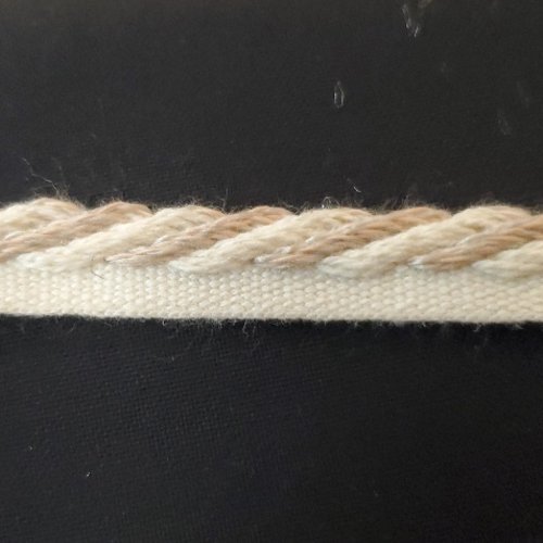 Ruban passepoil tressé beige & crème  10 mm
