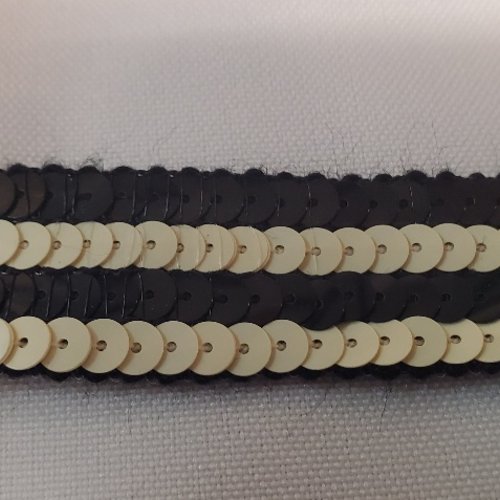 Ruban de sequins bicolore noir & crème 20 mm