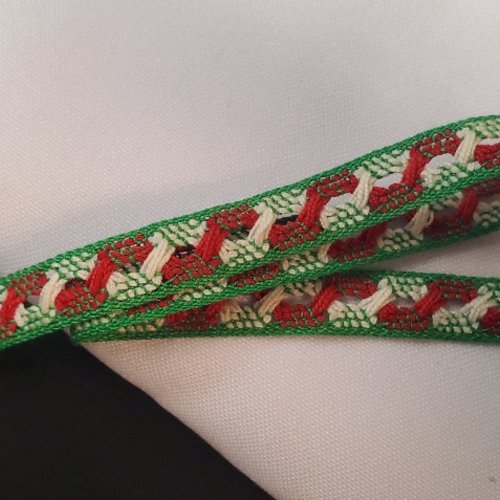 Galon tissé vert & rouge 12 mm