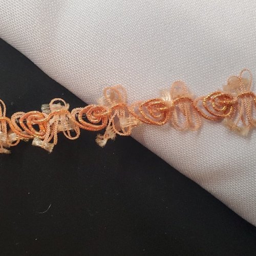 Galon fantaisie « petites roses » orange à franges - 15 mm