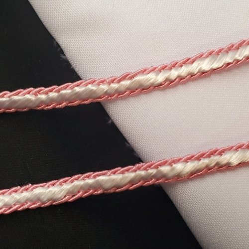 Ruban galon fantaisie tressé  rose & blanc  8 mm