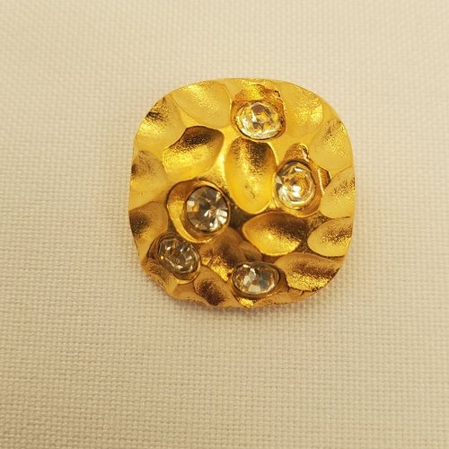 Bouton bijou carré doré & strass cristallins 24 mm