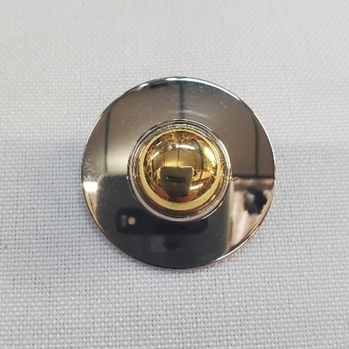 Bouton bijou métal bicolore argent miroir & dôme doré 27 mm