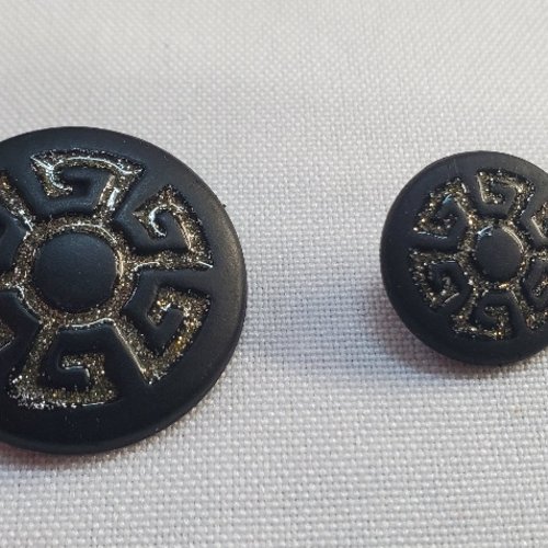 Bouton acrylique noir & paillettes argent – 16 / 28 mm –