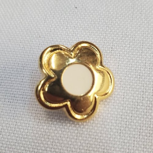 Bouton métal fleur doré & blanc  17 mm