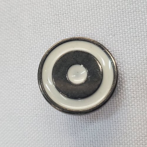 Bouton métal bijou double cercle blanc & argent – 22 mm