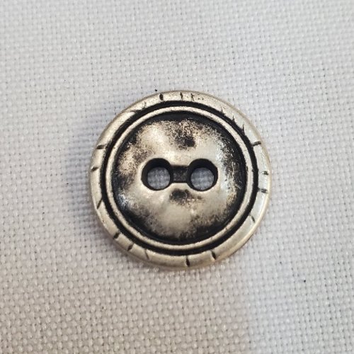 Bouton métal argent vieilli double cercle  18 mm