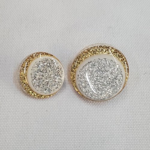 Bouton bijou acrylique bicolore or & argent – 18 ou 22 mm