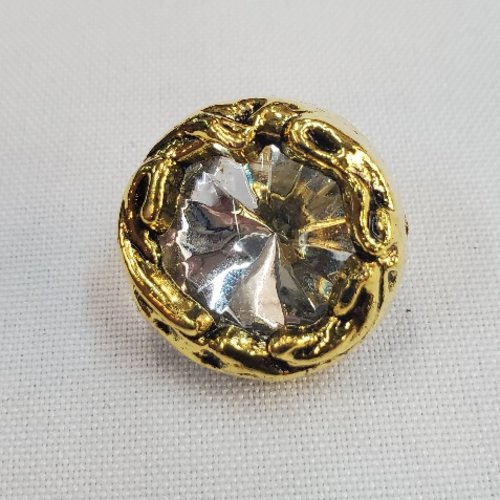 Bouton bijou acrylique doré & strass cristallin – 25 mm