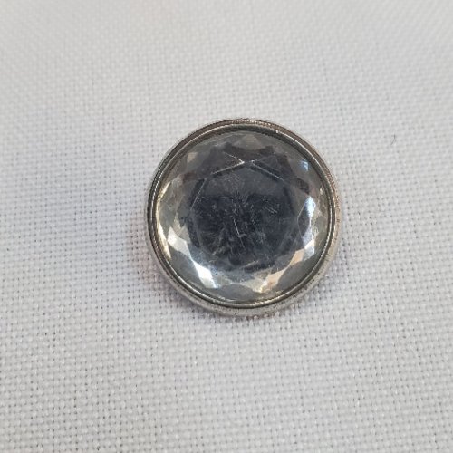 Bouton bijou métallique argenté & strass cristallin  18 mm
