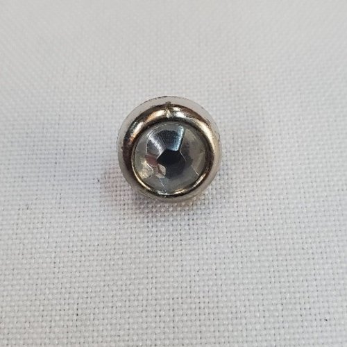 Bouton bijou acrylique argenté & strass cristallin – 12 mm