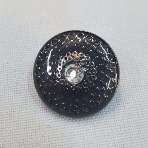 Bouton bijou métal anthracite & strass central – 20 mm