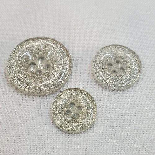 Bouton acrylique blanc nacré & paillettes argentées – 15, 18 ou 23 mm