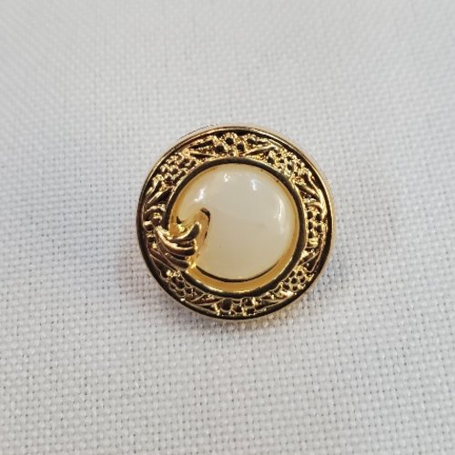 Lot de 6 bouton bijou acrylique blanc cassé & doré – 15 mm