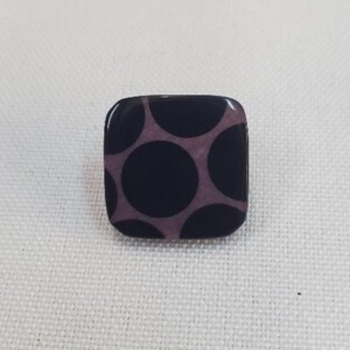 Bouton carré acrylique à queue noir & fuchsia 24 mm